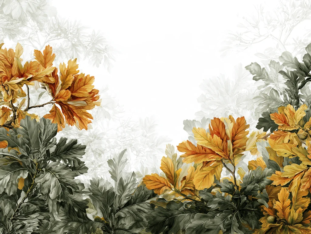 Autumn maple and oak branches as a botanical frame on white