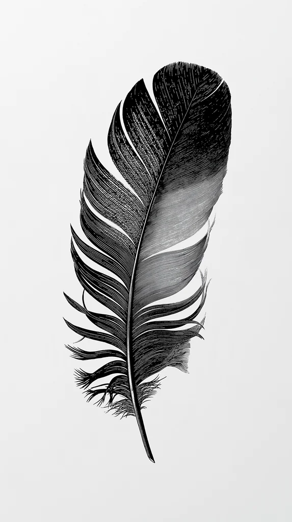 Engraved black feather silhouette