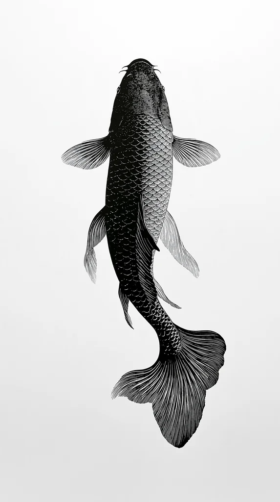 Koi fish silhouette in black ink