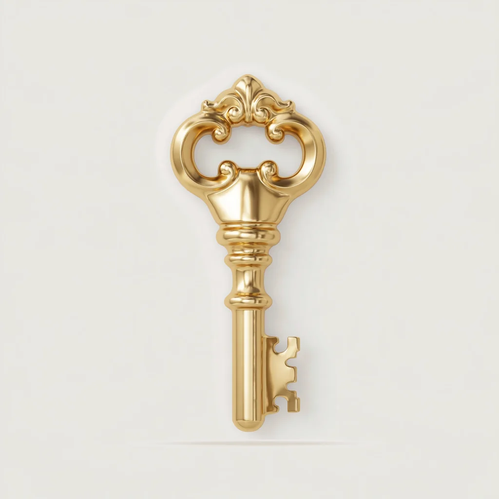 Ornate gold antique key sculpture