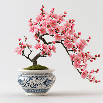 3D Clay Render of a Plum Blossom Tree in Ceramic Pot