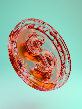 3D Transparent Glass Dollar Coin with Red and Orange Hues