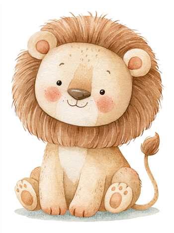 Adorable Baby Lion Watercolor Illustration