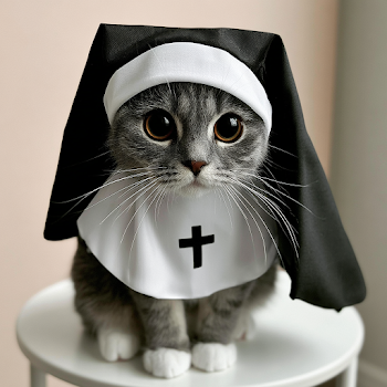 Adorable Gray Tabby Cat in Nun Costume