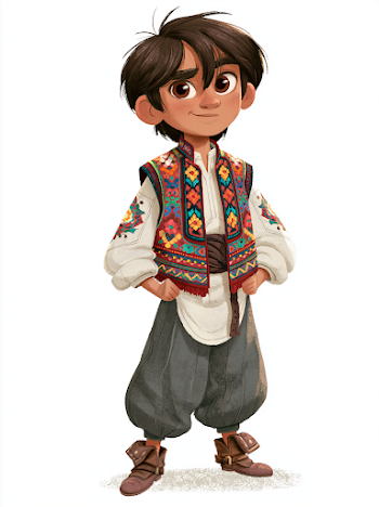 Adventurous Turkish Boy in Vibrant Cartoon Style