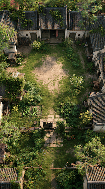 Aerial View of Ancient Chinese Rural Homestead