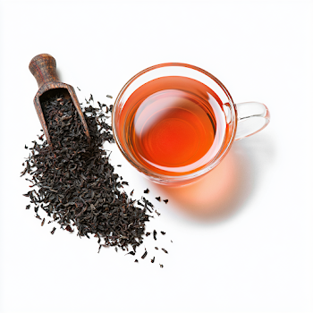 Amber Black Tea in Glass Cup with Loose Tea Leaves