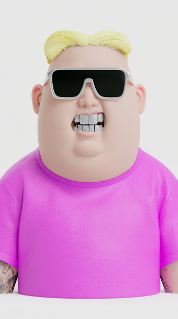 Anime-Style Cartoon Character with Silver Teeth and Sunglasses