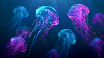 Bioluminescent Jellyfish in Deep Indigo Waters