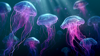 Bioluminescent Jellyfish in Majestic Ocean Depths