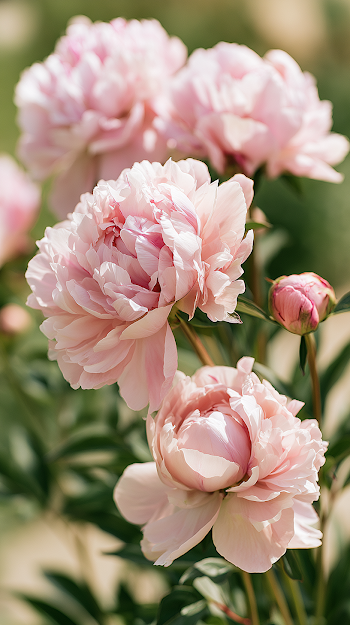 Blush Pink Garden Peony Roses in Bloom