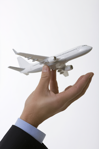 Businessman Holding Airplane Model