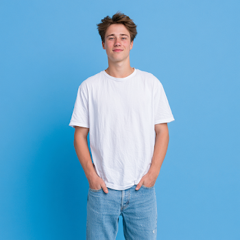 Casual Young Man in Blue Background