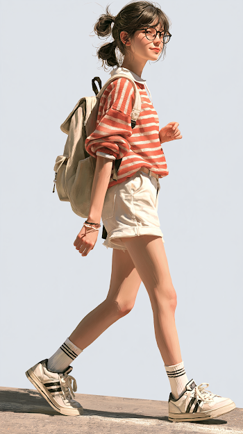 Casual Young Woman Walking Outdoors