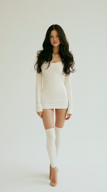 Charismatic Young Woman in Minimalist White Bodysuit
