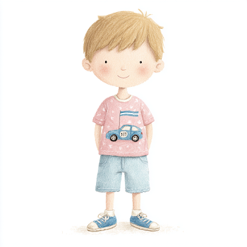 Charming Boy Illustration with Race Car T-Shirt