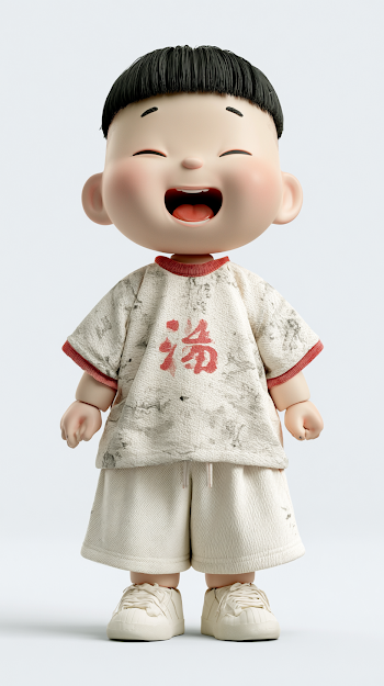 Cheerful 3D Anthropomorphic Puppet of East Asian Boy