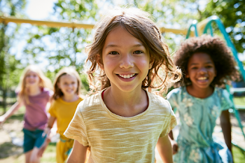 Cheerful Children Playing Together in a Park