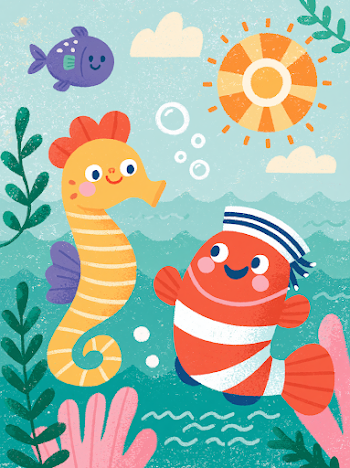 Cheerful Clownfish and Seahorse Play in a Sunny Sea