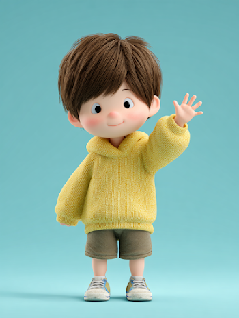 Cheerful Japanese Boy Cartoon Character