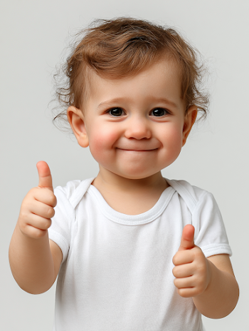 Cheerful Toddler Portrait with Thumbs Up
