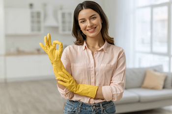 Cheerful Young Woman Embracing Home Cleaning