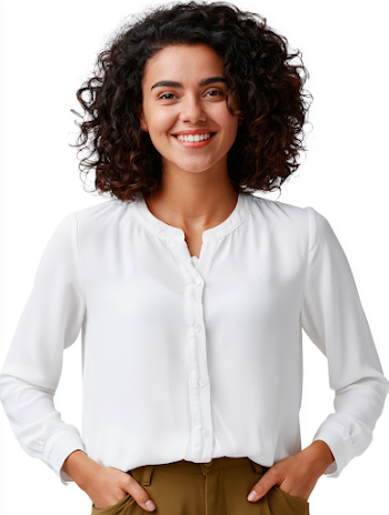Cheerful Young Woman in Stylish Outfit