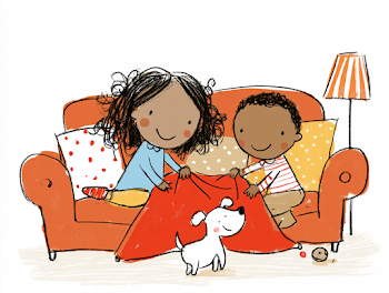 Children Building a Cozy Blanket Fort in a Family Living Room