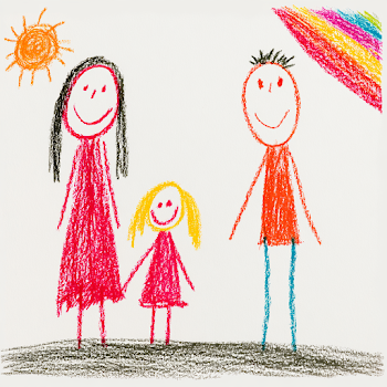 Colorful Crayon Drawing of a Happy Family