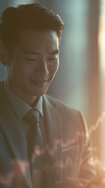 Confident Businessman Engaged in Digital Communication