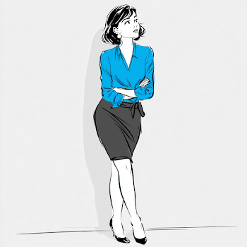 Confident Businesswoman in Blue Top and Skirt
