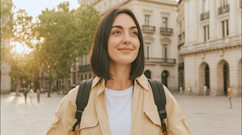 Confident Young Woman in a Historic European City Square