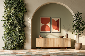 Contemporary Interior with Vertical Plant Wall and Minimalist Decor