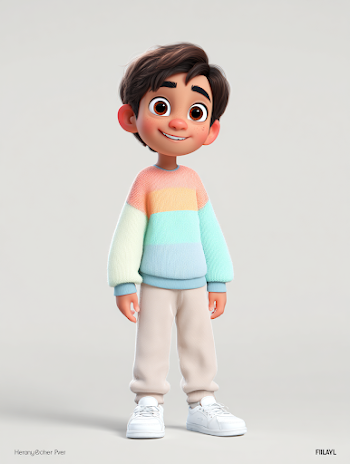 Curious Cartoon Boy in Pixar Style
