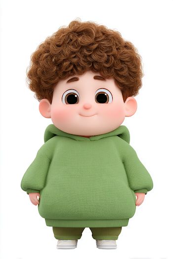 Cute 3D Cartoon Boy with Curly Hair