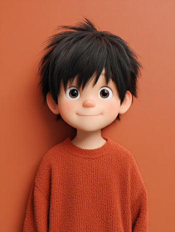 Cute Japanese Cartoon Boy Illustration in 3D
