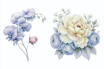 Delicate Botanical Floral Arrangements in Pastel Watercolor