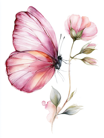 Delicate Pink Butterfly Watercolor Illustration