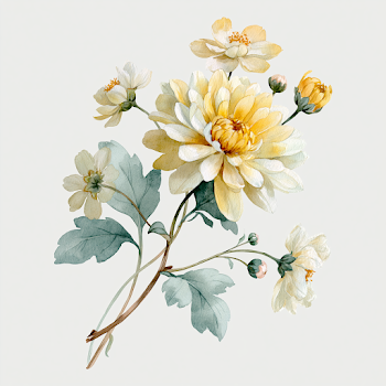 Delicate Watercolor Chrysanthemum Botanical Clipart