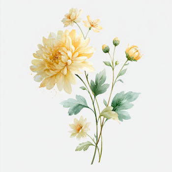 Delicate Watercolor Chrysanthemum Botanical Clipart
