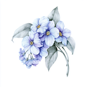 Delicate Watercolor Periwinkle Flower Cluster