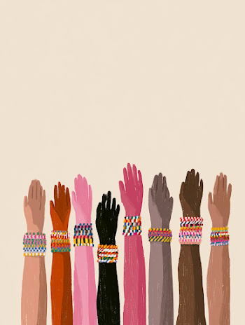Diverse Hands with Colorful Woven Bracelets