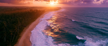 Dramatic Aerial View of Tropical Beach at Sunset