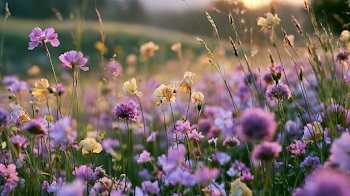 Dreamy Spring Wildflower Meadow at Golden Hour