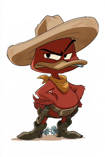 Egotistical Cartoon Duck Gunslinger Character Design