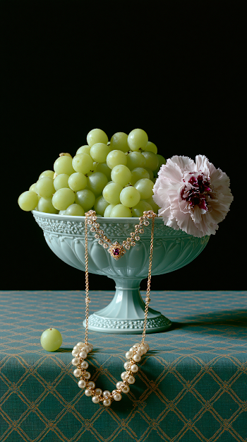 Elegance in Still Life: Grapes and Jewelry