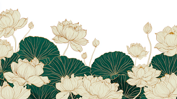 Elegant Botanical Border with Lotus Flowers and Leaves