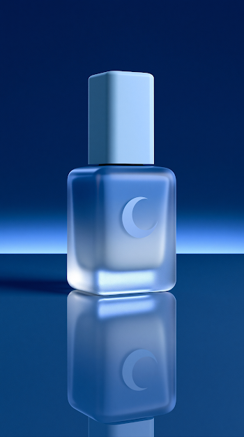 Elegant Frosted Nail Polish Bottle with Crescent Moon Logo