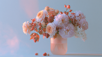 Elegant Japanese Floral Arrangement in Frosted Glass Vase