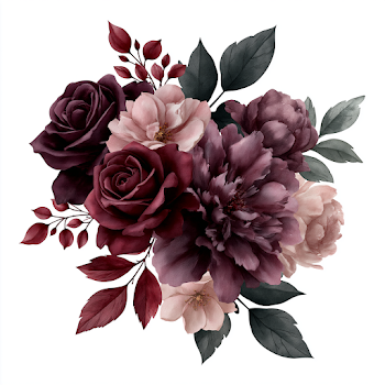 Elegant Moody Witchy Floral Bouquet Watercolor Clipart